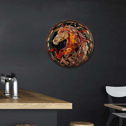 Lygond Metal Sign Tin Sign Circular Stained Glass Horse Metal Signs Vintage for Restaurant 12×12