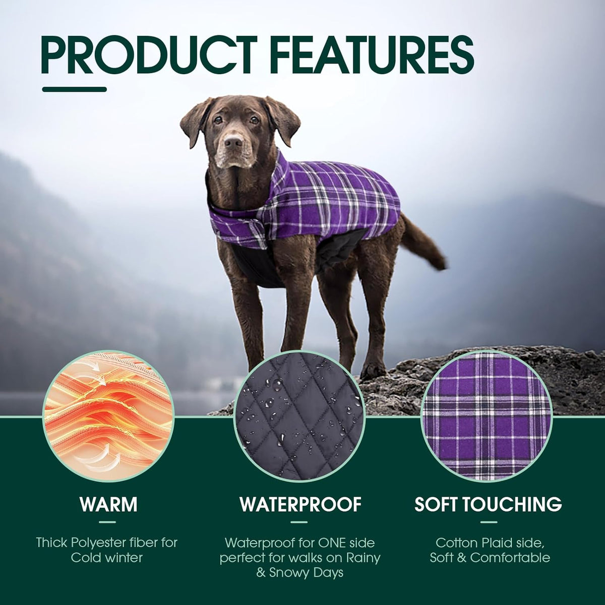 Kuoser Warm Dog Coat, Waterproof Dog Jacket for Extra Large Dogs, Adjustable Durable XXL Doggie