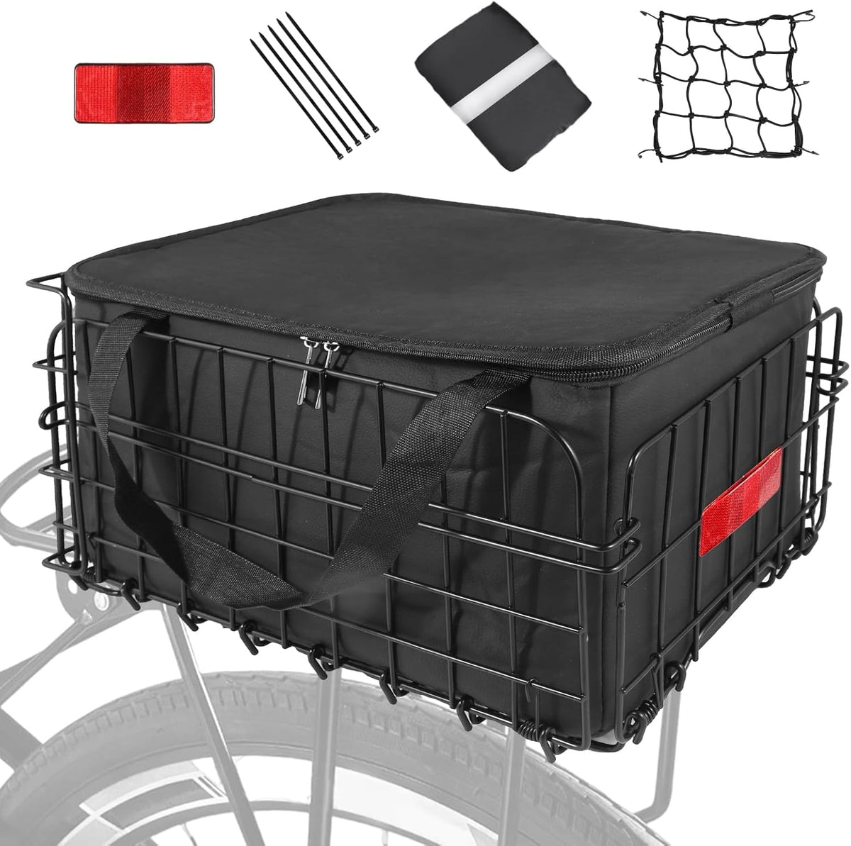 Bike Basket Rear, Folding Bicycle Basket with Removable Waterproof Liner Bag, Rear Bike Cargo Rack