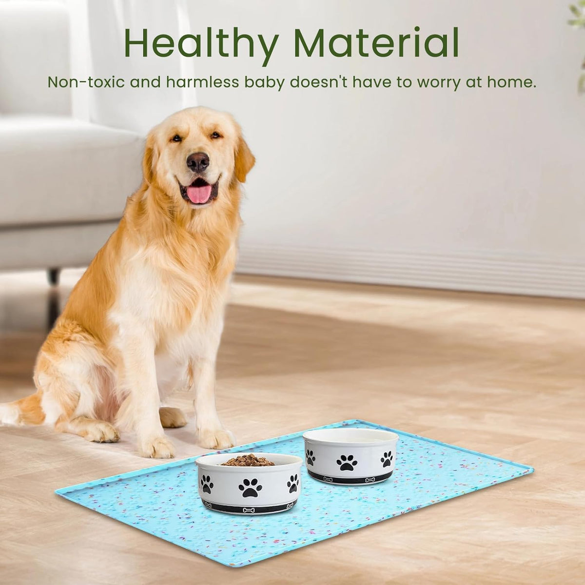 Ptlom Dog Food Mat Anti-Slip Dog Bowl Mats for Food and Water, Waterproof Pet Placemat Prevents