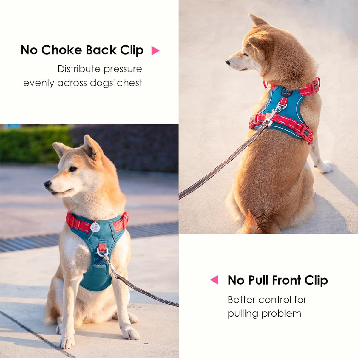 PHOEPET No Pull Dog Harness, Unique Colors Reflective Adjustable Dog Vest, with Soft Training