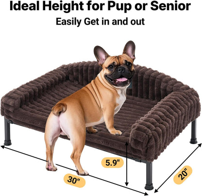 Veehoo Elevated Dog Bed with Bolster Cushion, Fluffy Plush Dog Couch Beds for Small Dogs, Cats