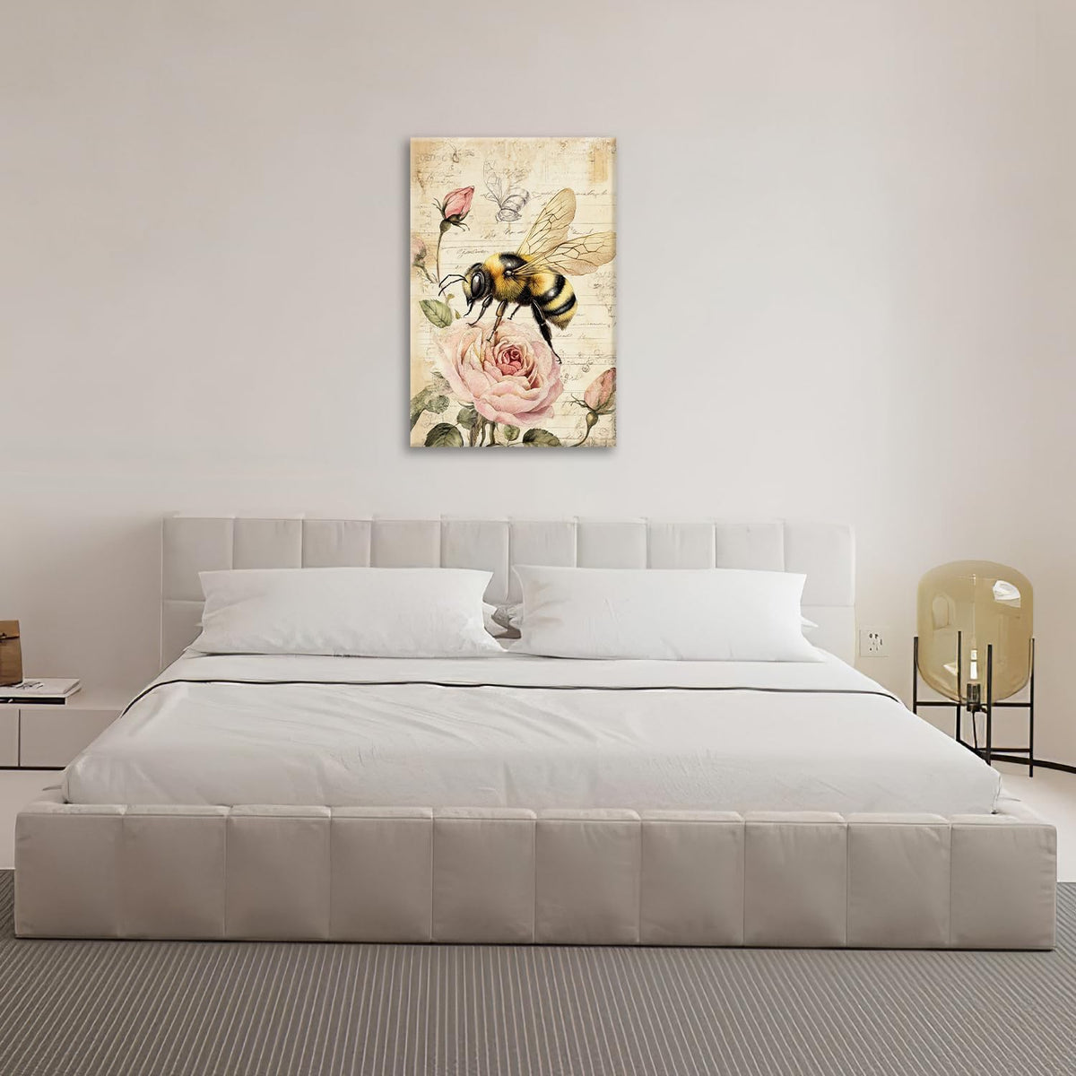 Rustic Bee Bathroom Pictures Wall Art, Vintage Floral Bathroom Wall Decor, Pink Rose Flower Framed