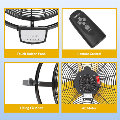 2PCS 20 Inch Wall Metal Fan Pro Remote Control, High Velocity Wall Mount Fans for Commercial
