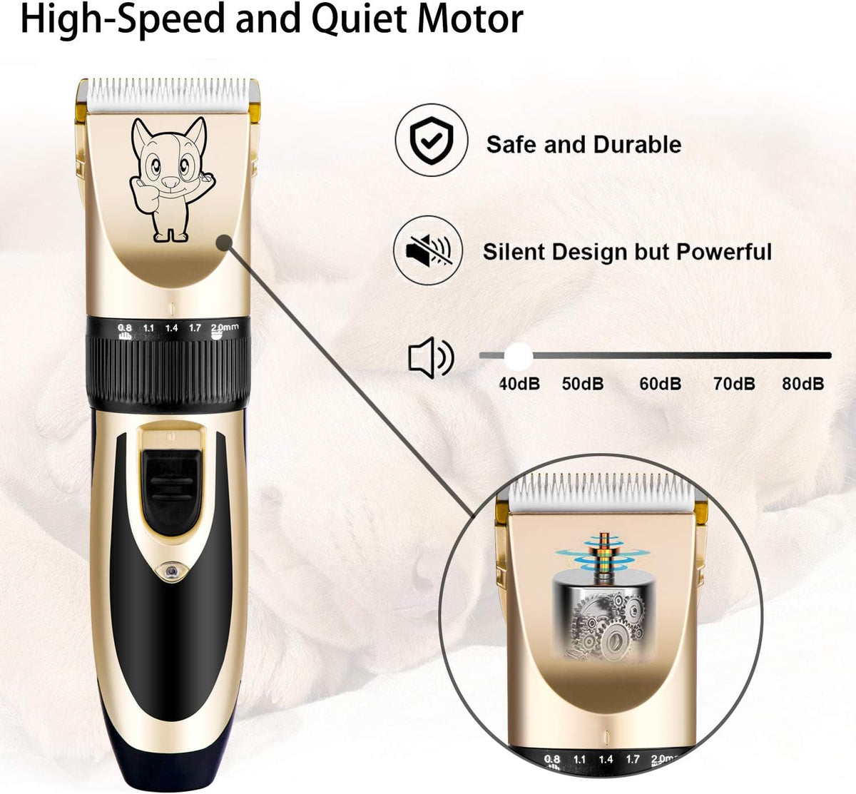 Dog Grooming Kit Clippers, Low Noise, Electric Quiet, Rechargeable, Cordless, Pet Hair Thick Coats