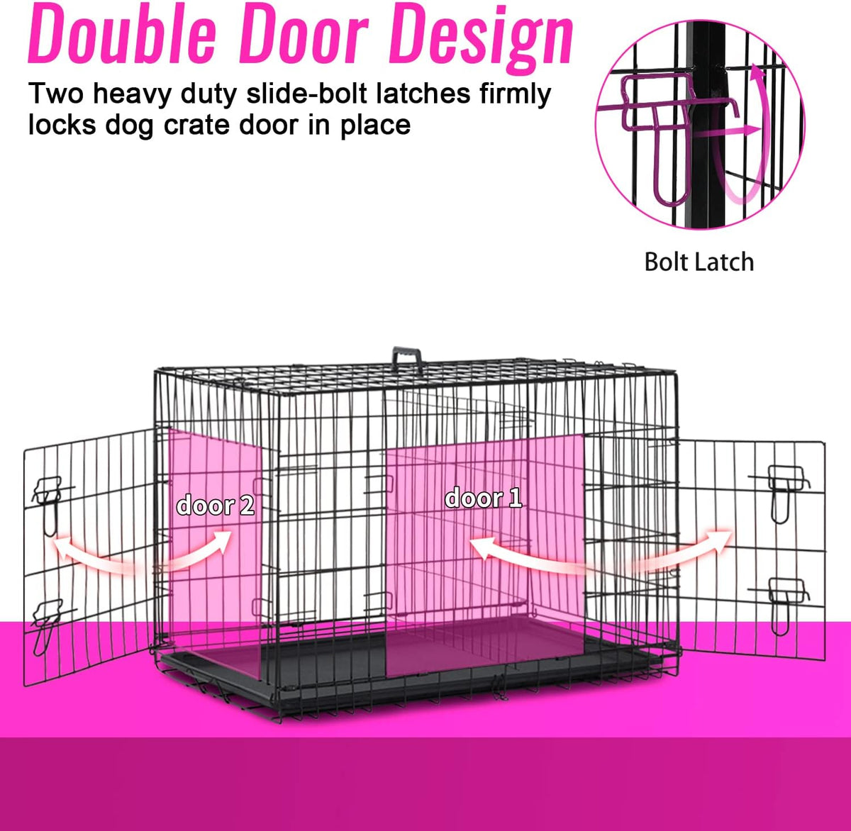 FDW Dog Crate for Large Dogs 48 Inch Folding Metal WirePet Cage Double Door W/Divider Panel Indoor