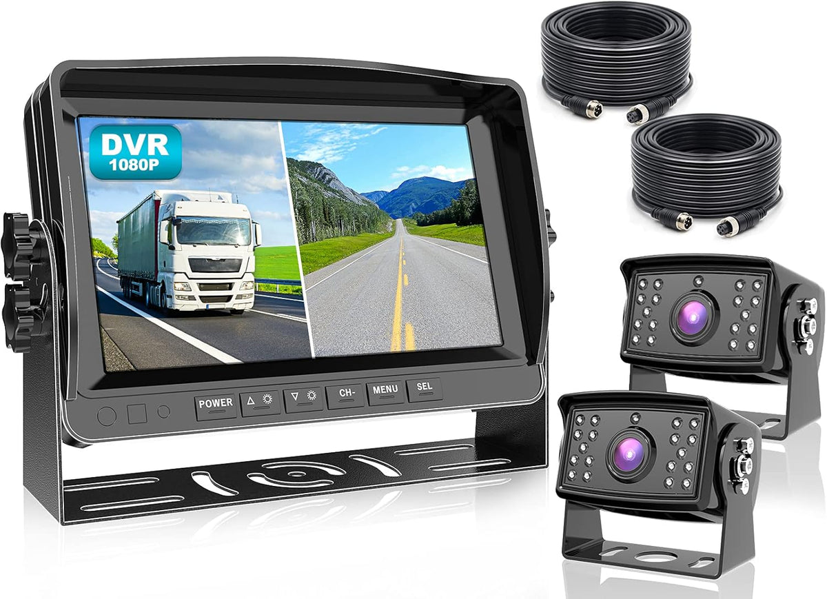 Fookoo ??HD 1080P 9" Wired Backup Camera System, 9-inch DVR Dual Split Screen Monitor, IP69