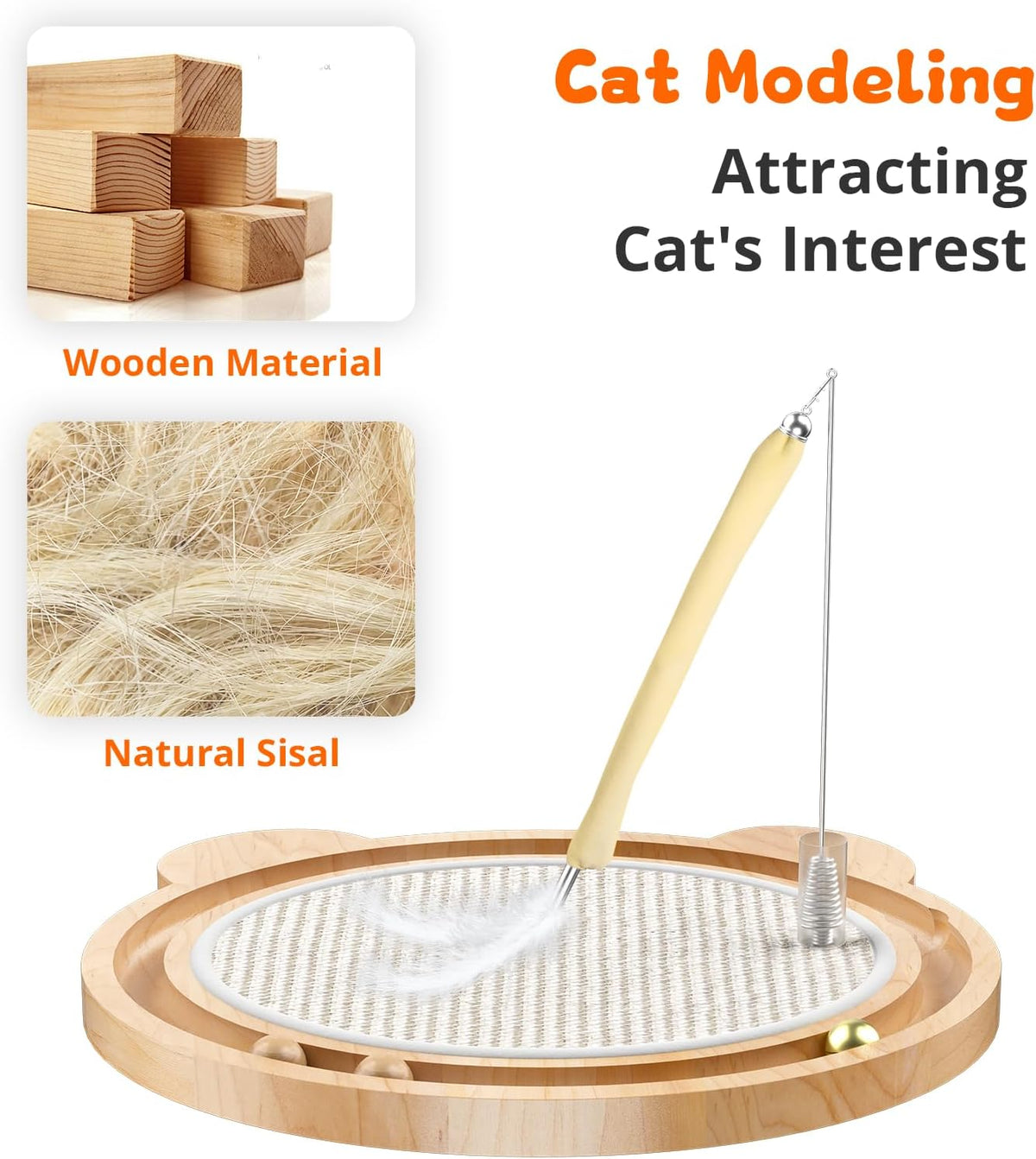 3-in-1 Cat Toys, Scratcher, Toys for Indoor Cats, Natural Sisal Scratching Board, Kitten