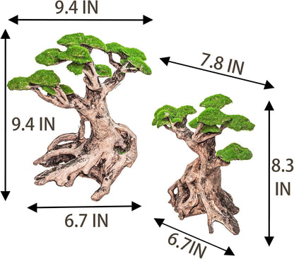 Novelsite Fish Tank Decorations - Large Bonsai Trees with Faux Moss- Aquarium Rocks Aquascaping
