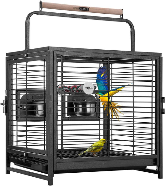 VIVOHOME 19 Inch Wrought Iron Bird Travel Carrier Cage for Parrots Conures Lovebird Cockatiel