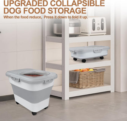 Dog Food Storage Container, 10-20lbs Collapsible Dog Cat Food Containers with Airtight Clear