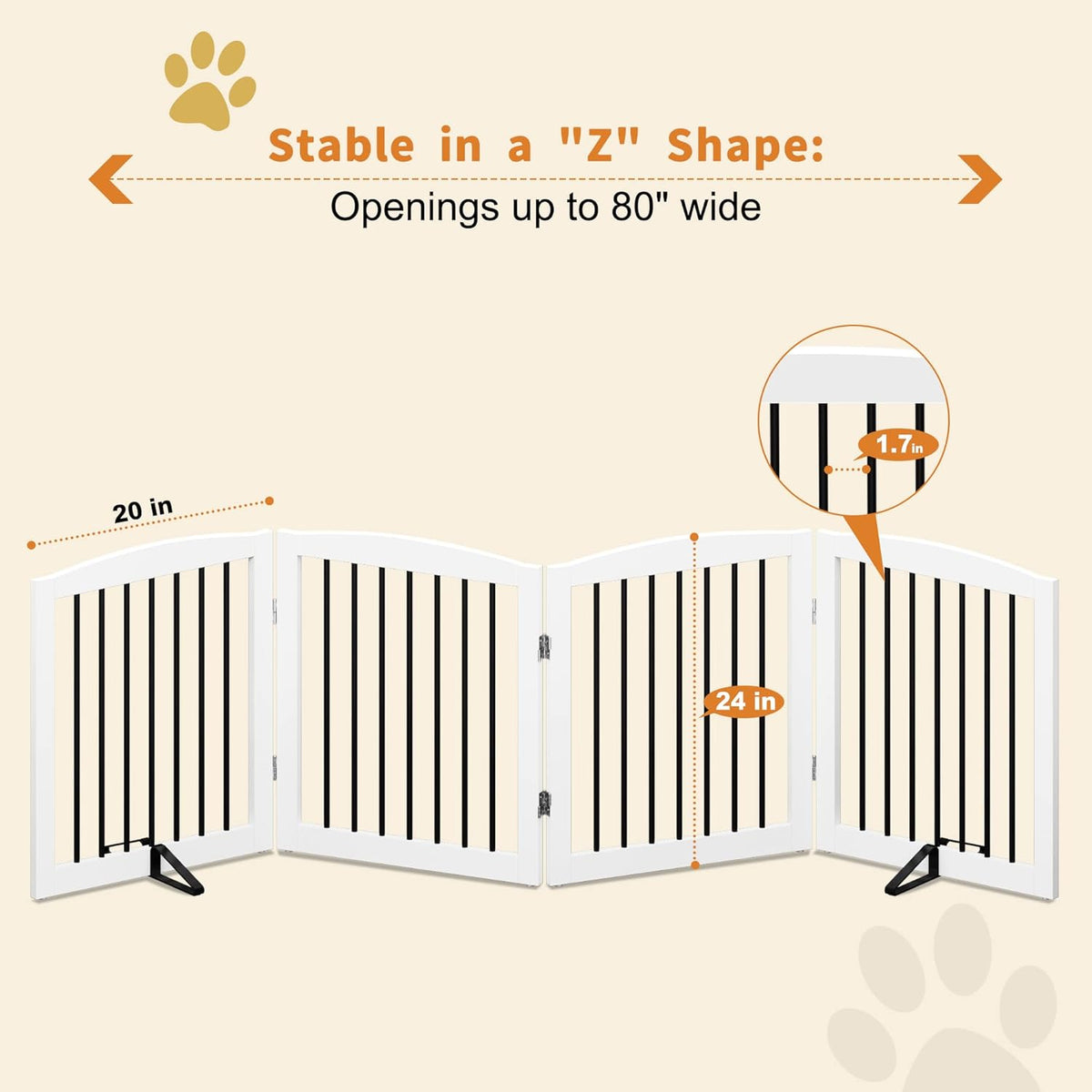 Freestanding Pet Gate for Dogs, Foldable Wooden Dog Gate for House, Indoor Dog Gate for Stair
