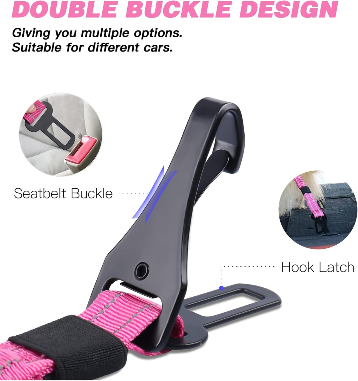 AUBELL Dog Seat Belt for Car,Updated 3-in-1 Adjustable Reflective Bungee Heavy Duty Dog Car Harness