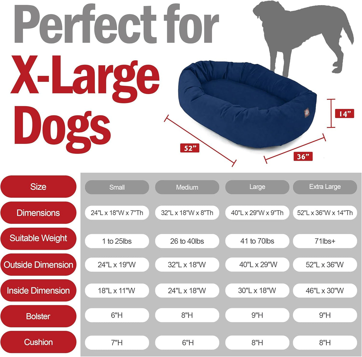 Majestic Pet 52 Inch Suede Calming Dog Bed Washable 52x35x11 (Inch) – Cozy Soft Round Donut Dog Bed