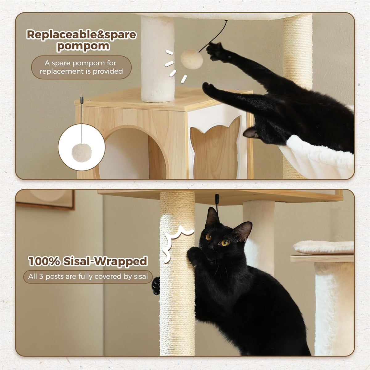 PEQULTI 57.5" Cat Tree with Litter Box Enclosure Large, Wood Cat Tower for Indoor Cats with Storage