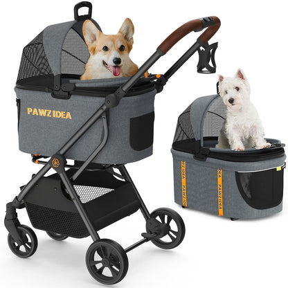 PAWZIDEA Pet Stroller 4 in 1, Dog Strollers for Small/Medium Dogs with Detachable Carrier Easy Lock