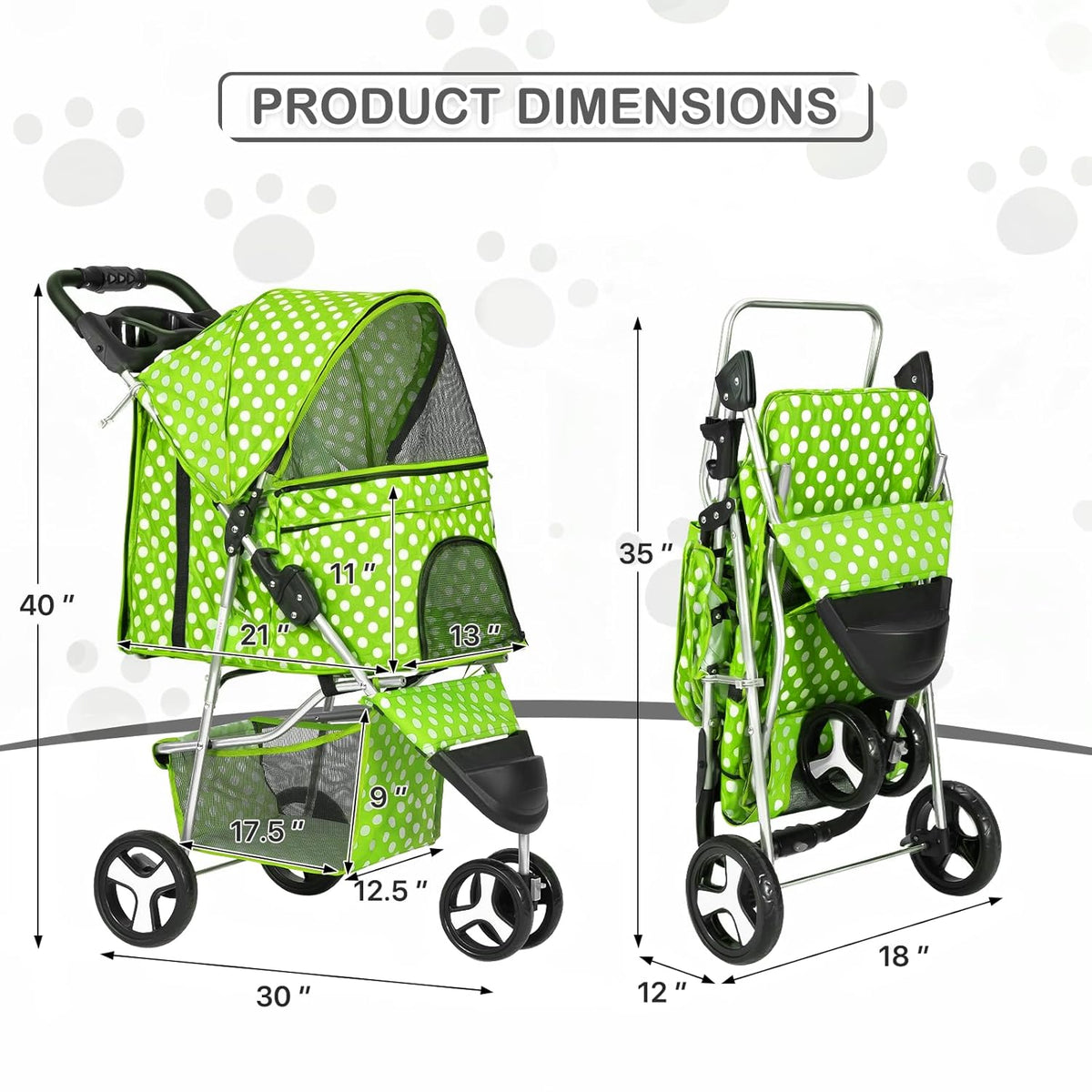 MoNiBloom 3 Wheels Pet Dog Cat Stroller for Small Medium Dogs Cats, Foldable Jogger Stroller