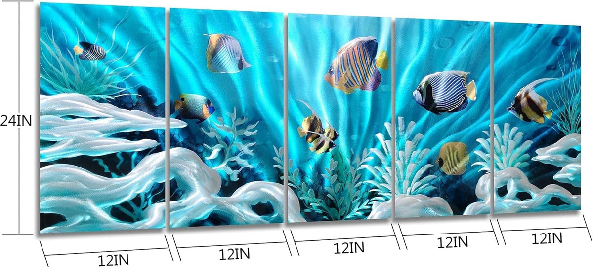 SYGALLERIER Fish Metal Wall Art Hand Crafted Large 3D Sea Life Pictures Modern Abstract Coastal