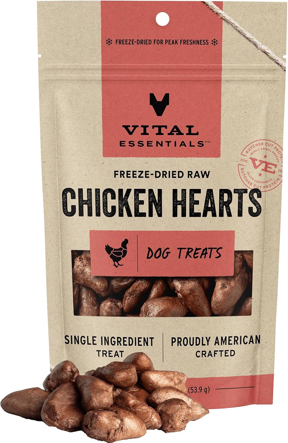 Vital Essentials Chicken Hearts Dog Treats, 1.9 oz | Freeze-Dried Raw | Single Ingredient | Premium