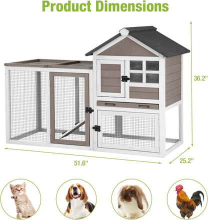 GUTINNEEN Rabbit Hutch Indoor Chicken Coop Outdoor, 51.6''L 2 Story Bunny Cage Weatherproof, Guinea