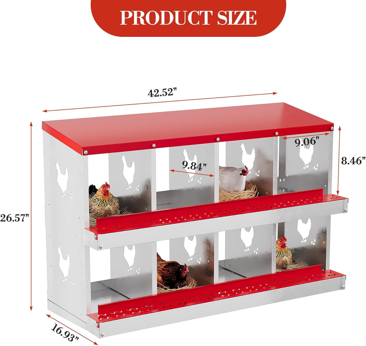 8 Hole Chicken Nesting Box with Roll Out Egg Tray, Rustproof & Ventilated Chicken Laying Boxes for