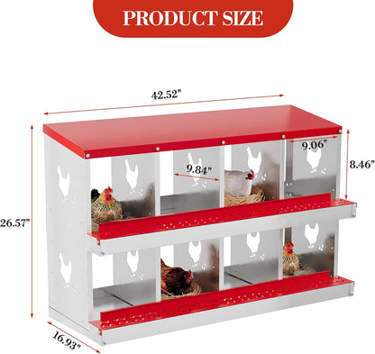 8 Hole Chicken Nesting Box with Roll Out Egg Tray, Rustproof & Ventilated Chicken Laying Boxes for