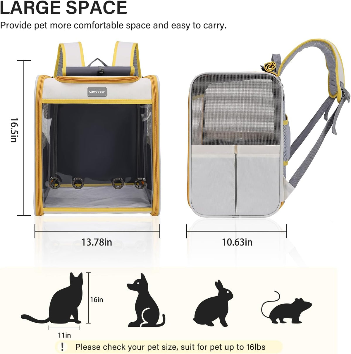 Cat Backpack Carrier, Collapsible and Breathability Cat Carrier Large for Cat Under 16 lbs, Dog and