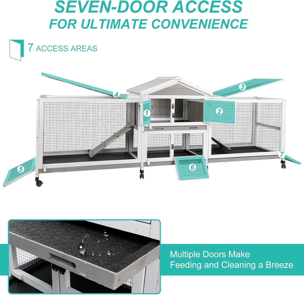 2-Tier Rabbit Hutch with Wheels, Indoor & Outdoor Small Animal Cage with Deep Pull-Out Tray