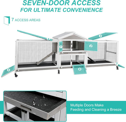 2-Tier Rabbit Hutch with Wheels, Indoor & Outdoor Small Animal Cage with Deep Pull-Out Tray