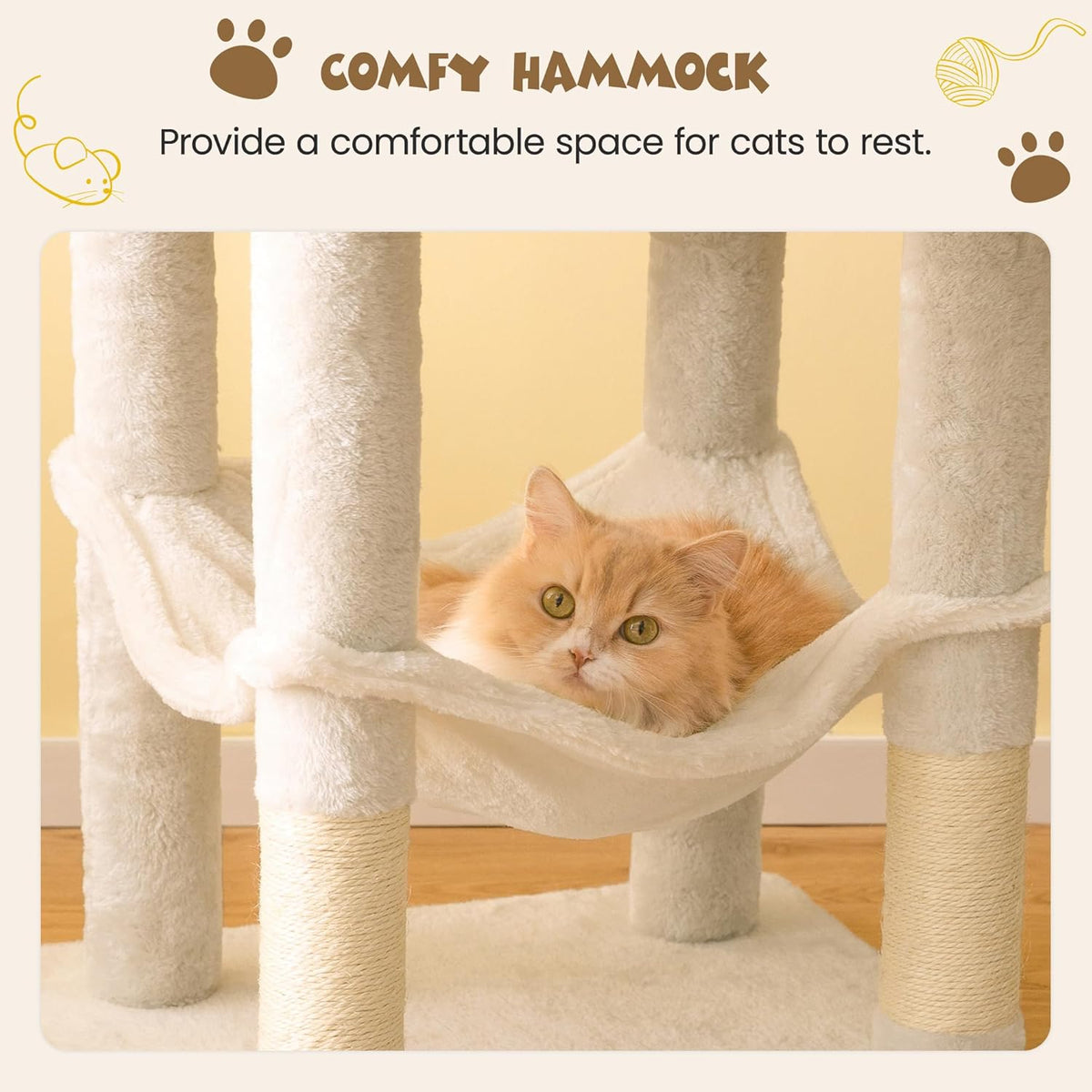 MWPO 63.8 inches Multi-Level Cat Tree for Large Cats with Sisal-Covered Scratching Posts, Padded