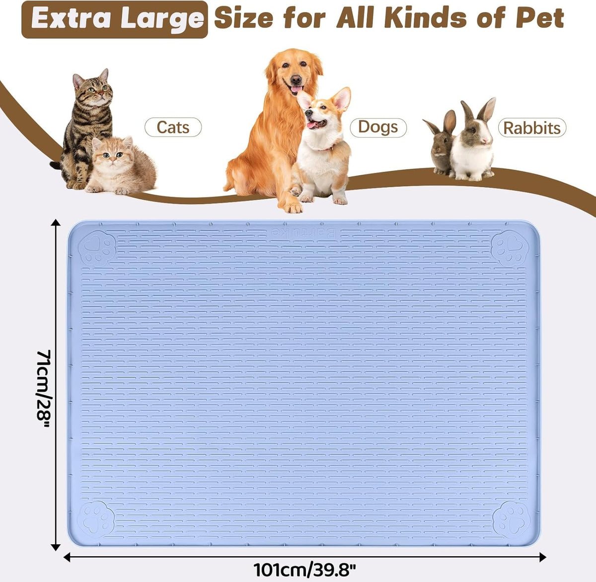 Cat Food Mat, 40" x 28" Extra Large Silicone Pet Feeding Mat with Raised Edge Pet Placemat for Food
