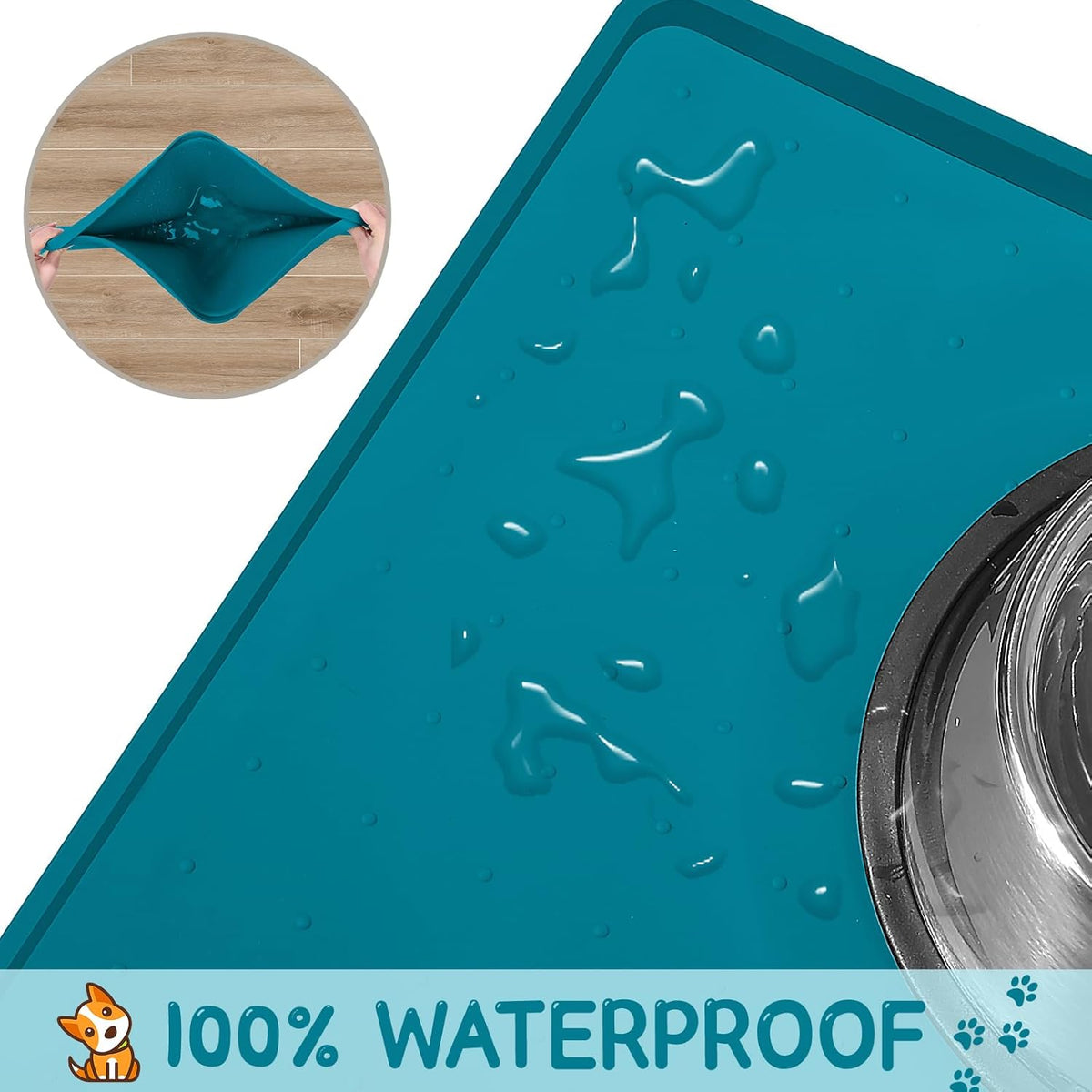 MateeyLife Silicone Cat & Dog Food Mat for Floors Waterproof, Anti-Slip Dog Bowl Mats for Food and