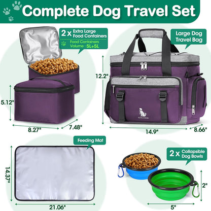 IGOLUMON Dog Travel Bag Large Pet Travel Bags Set for Supplies Weekend Dog Travel Kit Tote