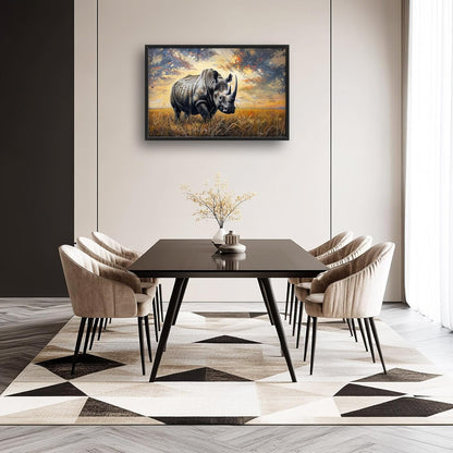 Rhino Large Wall Art Rustic Cool Wild Animal Rhinoceros Pictures Sunset Field Landscape Wall Decor