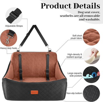 Dog Car Seat for Medium & Large Dogs Up to 55lbs, Memory Foam Cushion, Washable Cover, Safety