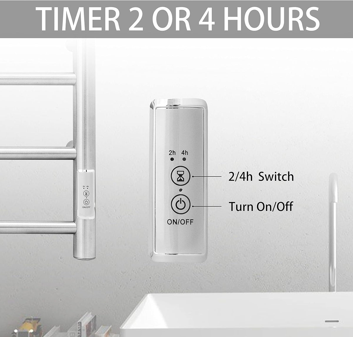 KEG Towel Warmer Wall Mounted with Built-in Timer 8 Bars Electric Stainless Steel Heated Towel