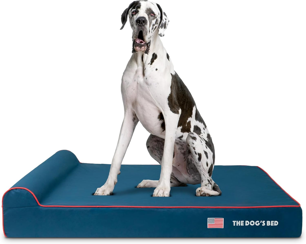 The Dog’s Bed Orthopedic Headrest Dog Bed XXL Blue Oxford with Red Trim US Flag 54x36, Memory Foam