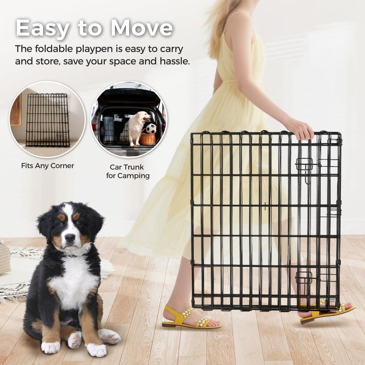 Foldable Dog Playpen 36" Height 8 Panels Metal Exercise Pen with Door - Indoor/Outdoor Dog Play Pen