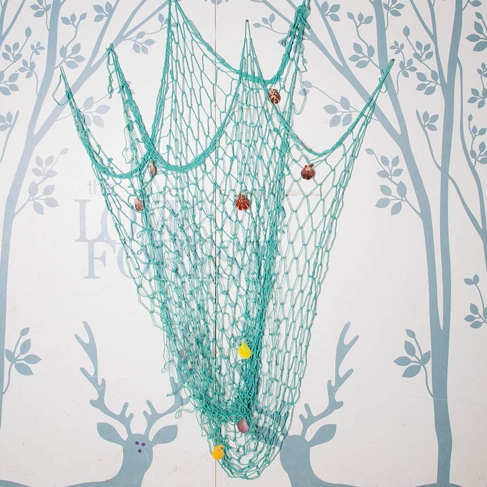 Nature Fish Net Wall Decoration with Shells, Ocean Themed Wall Hangings Fishing Net Party Decor for