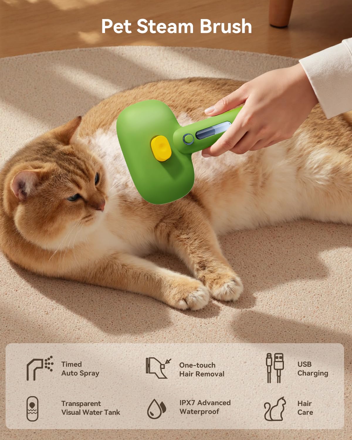 ROJECO 3-in-1 Pet Steam Brush for Cats&Dogs - Detangling Comb with Adjustable Mist, Handheld
