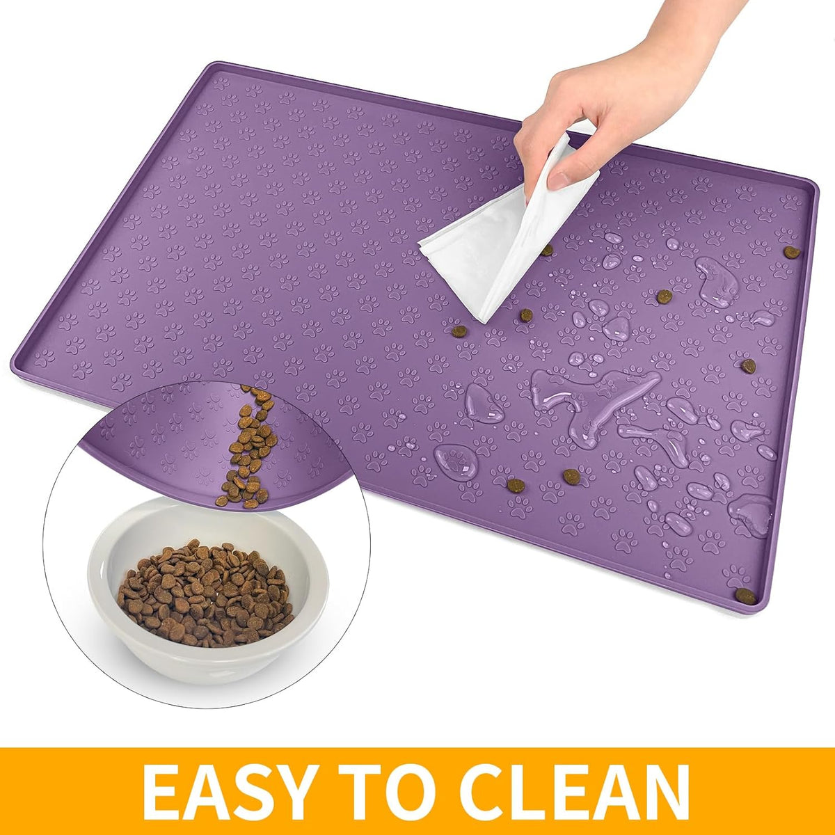 Ptlom Dog Food Mat Anti-Slip Pet Bowl Mats for Food and Water, High-Lips Pet Placemat Prevent Messy