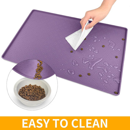 Ptlom Dog Food Mat Anti-Slip Pet Bowl Mats for Food and Water, High-Lips Pet Placemat Prevent Messy