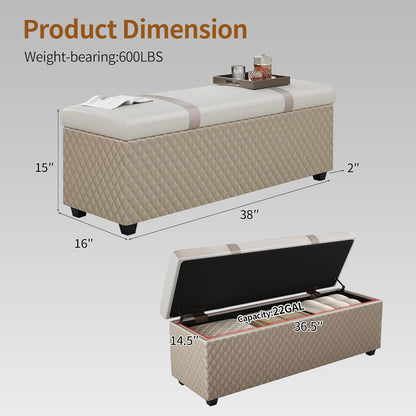 Ottoman with Storage 38 inches, Furniture End of Bed Storage Benches, Long Ottomans Bench with