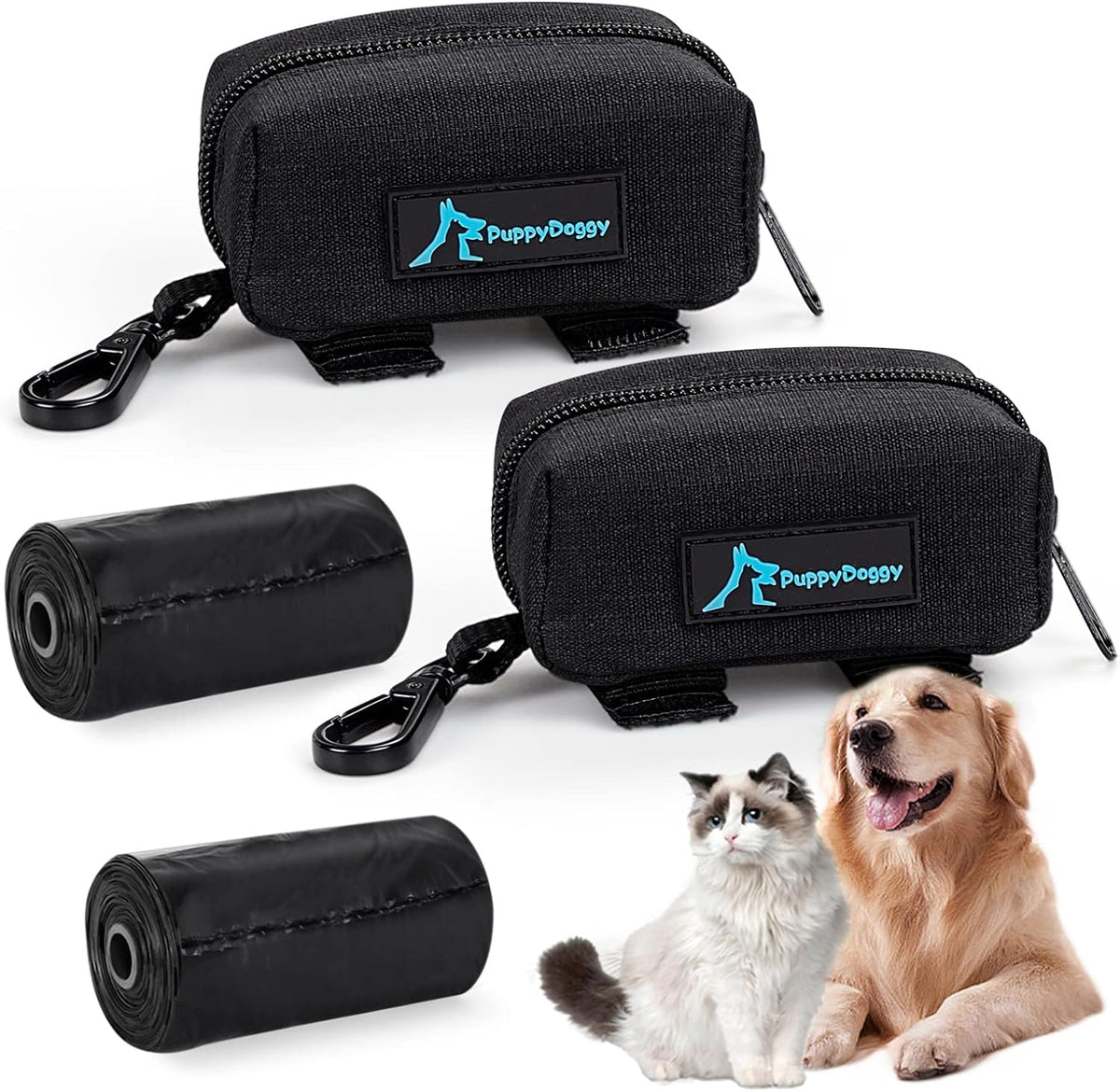 PuppyDoggy 2 Pack Poop Bag Holder for Dogs and Cats Black Waste Bag Dispenser Poop Bag Pouch