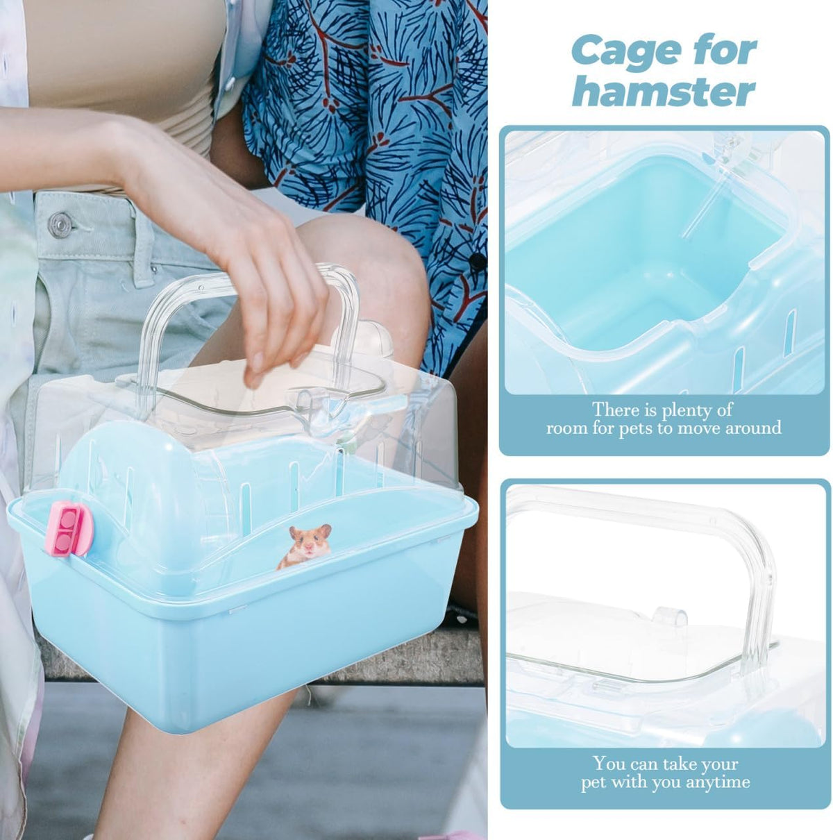 POPETPOP Small Animal Carrier Cage with Water Bottle - Portable Hamster Travel Cage with Handles