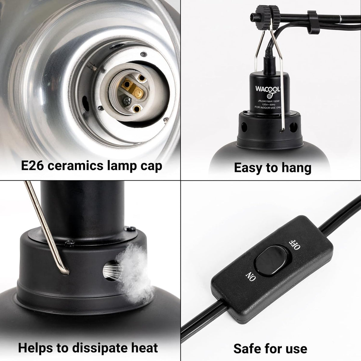 Reptile Light Fixture 2 Pack, 8.5 in Deep Dome Reptile Heat Lamp Fixture, Optical Reflection