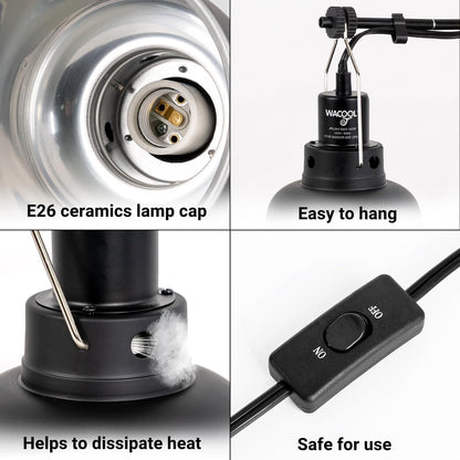 Reptile Light Fixture 2 Pack, 8.5 in Deep Dome Reptile Heat Lamp Fixture, Optical Reflection