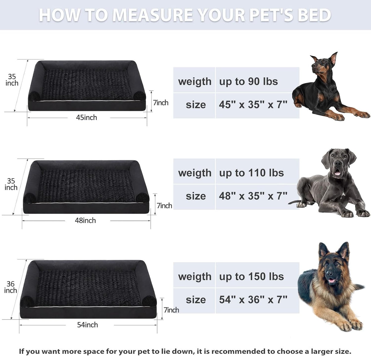 BFPETHOME Dog Beds for Large Dogs, Orthopedic Dog Bed for Medium Large Dogs,Big Waterproof Couch