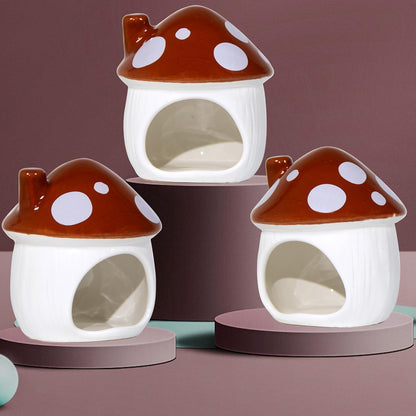 Ceramic Mushroom Hamster Hideout - Hamster Habitat for Hamsters Chinchillas Hedgehogs and Gerbils