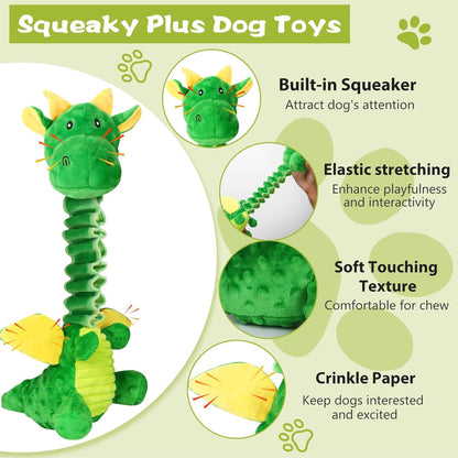 Large Squeaky Dog Toys, Tug-of-War Puppy Toys with Crinkle Paper, Stuffed Plush Animal Dog Toys to